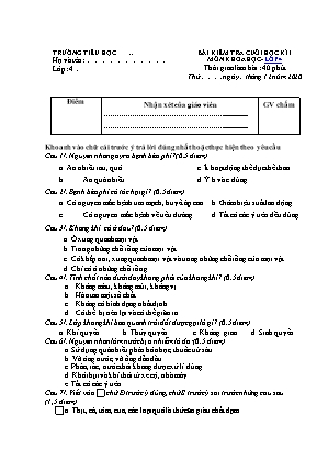 Bài kiểm tra cuối học kì I môn Khoa học Lớp 4 (Có đáp án)
